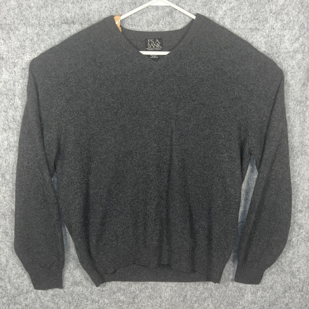 Jos. A. Bank Travelers Collection Men's Gray 100% Cashmere V-Neck Sweater Size M